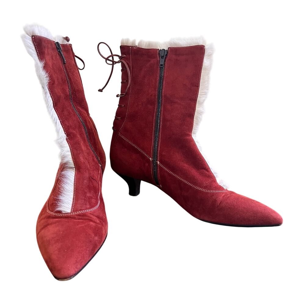 Sandro Carra Women's Short Boots Burnt Orange Suede With Fur Size 6.5 37 Italian